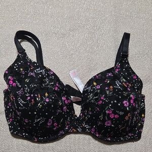 PINK Victoria's Secret Black Bra with Pink Floral Design